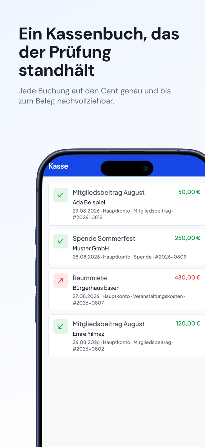 Kassenbuch in der VereinsPilot-App