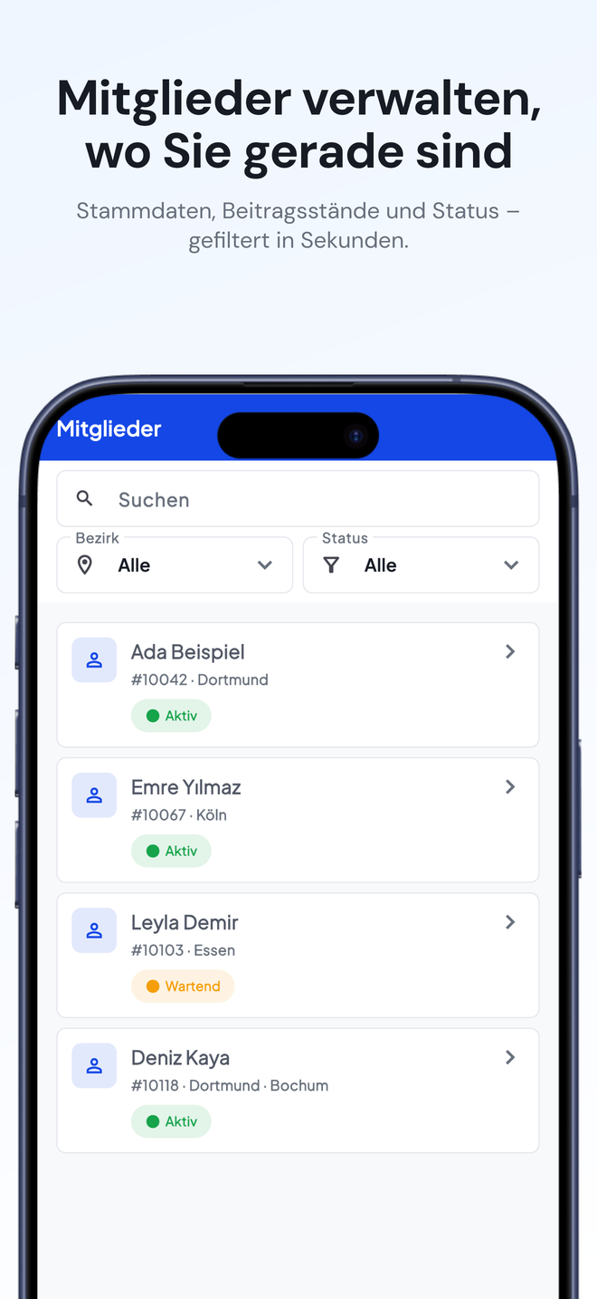 Mitgliederliste in der VereinsPilot-App